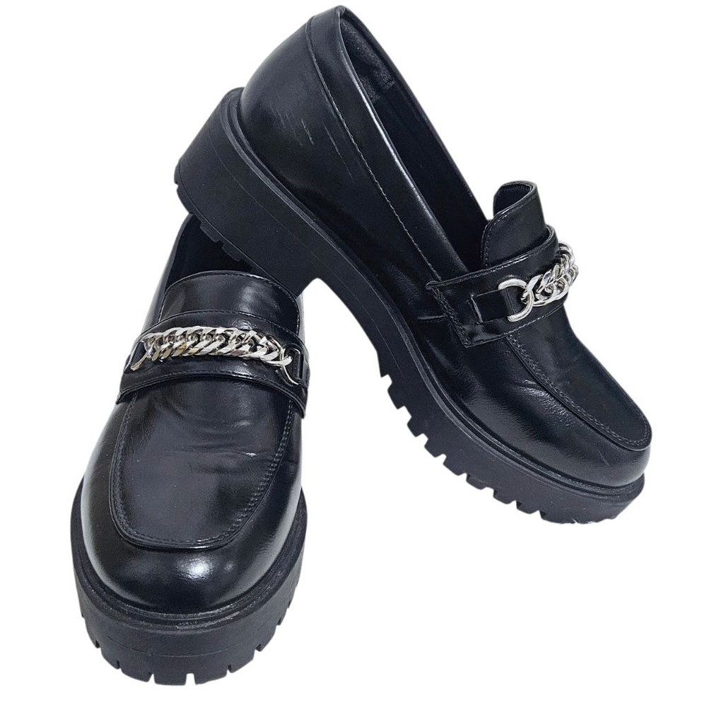 YETIER Platform Women's Black Loafer W/Chain Slip-ons Sz 8